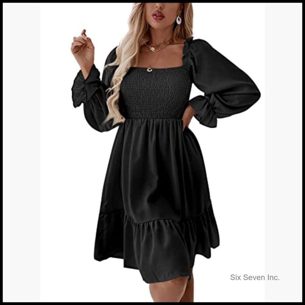 Polyester Spandex Square Neck Lantern Sleeve Ruff… - image 5